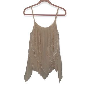 Y2K Pinky Cream/Light Pink Flowy 100% Polyester Sheer Tank Top